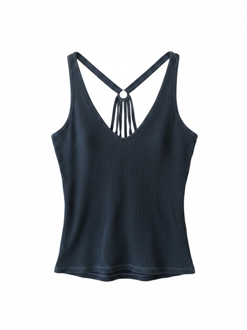 Hollister Navy Ribbed V-Neck Tank with Strappy Ring Back